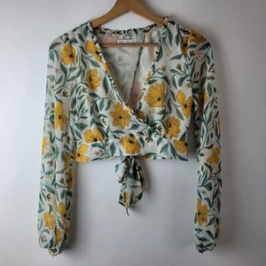 Zara Women XS Green Yellow White Floral Tie Bralette Crop Blouse Casual Summer - Picture 1 of 10