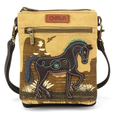 Chala SAFARI HORSE RFID Protected Canvas Double Pocket Crossbody Two Straps NWT - Image 1 of 4