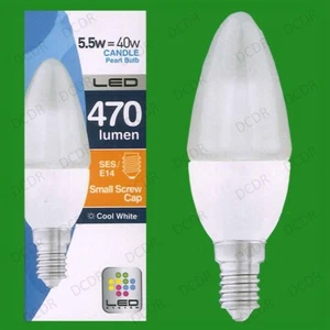 8x 5.5W (=40W) LED Pearl Candle, Cool White 4000K, Light Bulbs SES E14 Lamps - Picture 1 of 1