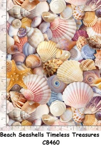 Beach Ocean Cotton Quilt fabric Timeless Treasures BTY Packed Sea Shells 8460 - Picture 1 of 12