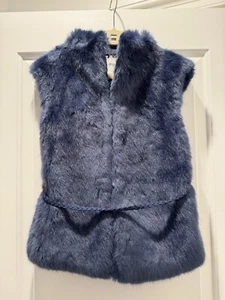 New Mayoral Navy Blue Faux Fur Vest With Bow Belt Size 8 T 128cm - Picture 1 of 6