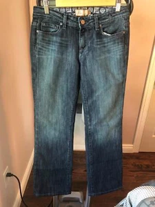 EUC PAIGE Premium Denim Blue Jeans Distressed Dark Wash Straight Leg SZ 28 - Picture 1 of 3