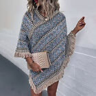 Poncho Coat Ethnic Style Coldproof Casual Loose Stripe Tassel Oversized Poncho