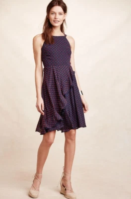 Eva Franco Faux Wrap Swiss Dot Ruffle Cutout Fit Flare Chiffon Dress Size 10 - Image 1 of 4