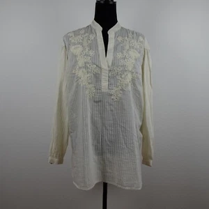 Ralph Lauren Embroidered Tunic Top Women's Size M Beige Long Sleeve V-Neck - Picture 1 of 14