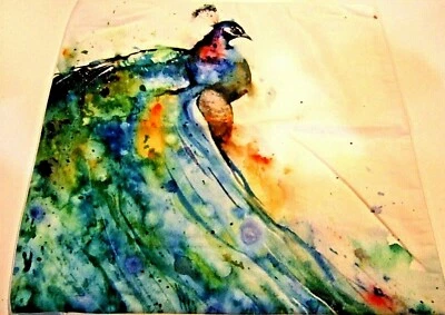 Square Colorful Peacock Cotton Chenille Pillow Cover 17.5" x 17.5" NEW (#102) - Image 1 of 4