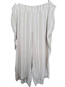 Catherines Tan/White Striped Rayon Cropped Wide-Leg Pull-On Pants Size 2XWP - Picture 1 of 6