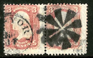Sc #65 Pair NY WEDGES Fancy Cancel 3 Cent Washington 1861 Civil War US 44F31 - Picture 1 of 2
