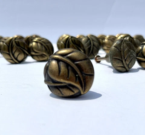 Vintage Solid Brass Drawer Cabinet Knob Pull Leaf Design Sold individually Cover