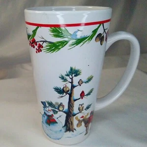 Pupazzo di neve albero uccellini gufi cardinali ghirlanda tazza alta 6 pollici - Foto 1 di 8