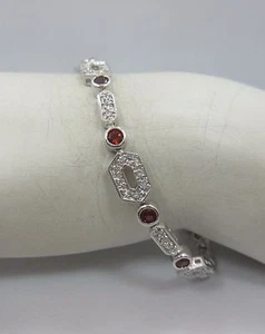 Sterling Silver women round RED garnet CZ LINK Tennis bracelet FAS 925 7.75" NEW - Picture 1 of 6