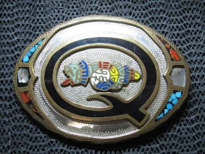 FIVELA DE CINTO WESTERN EAGLE DANCER Q INICIAL CORAL TURQUESA! VINTAGE! FEITO À MÃO! - Imagem 1 de 4