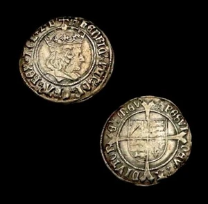 X195: Henry VIII Tudor Hammered Silver Groat First Coinage Portcullis Spink 2316 - Bild 1 von 2