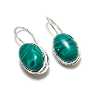 Malachite  Gemstone Handmade 925 Sterling Silver Jewelry Earrings Sz 1.20" - Picture 1 of 1