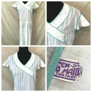 Antique Bathing or House Dress Gem Maid Tub Fast White Green Doily Sleeve AC - Picture 1 of 11