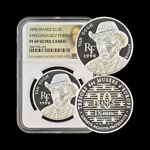 FRANCE. 1996, 1.5 Euro, Silver - NGC PF69 - Van Gogh, Self-Portrait, Felt Hat - Picture 1 of 5