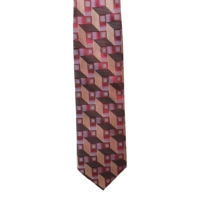 Silk XL Neck Tie Screenplay By Martin Wong Black Maroon Gold Geometric 64.5 Long - Image 1 of 4