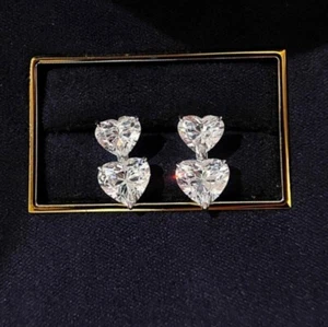 3.30Ct Heart Cut Drop Dangle Earrings 14K White Gold Finish Created Diamond Stud - Picture 1 of 4
