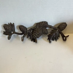 Vintage SPI Pinecone Cast Iron Keyhook Wall Hanging 5 Hooks 10.5” Long - Picture 1 of 6