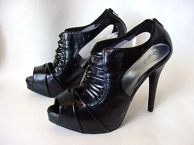 8.5 Sexy BLaCK CaGeD ~ LADO ABIERTO Peep Toe Botín 5" Tacones de aguja Cremallera trasera Foto 1 de 4