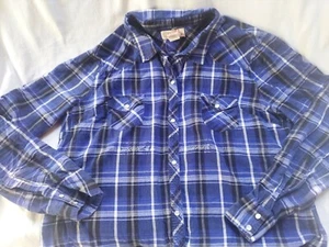 Womens Pearlsnap Western Shirt XL 15-17. Royal Blue/ Black Plaid. - Picture 1 of 8