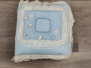 ⭐️⭐️⭐️⭐️⭐️ Homemade Quilted w/ Lace Blue Baby Boy Photo Picture Scrapbook Album - Picture 1 of 6