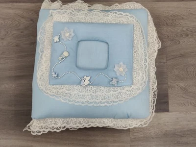⭐️⭐️⭐️⭐️⭐️ Hecho en casa acolchado con encaje azul bebé niño foto álbum de recortes Foto 1 de 4
