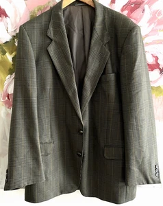 Jaeger Mens Check Tweed Blazer Wool Silk Jacket Green Brown Houndstooth Sz 44 UK - Picture 1 of 24
