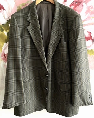 Jaeger Mens Check Tweed Blazer Wool Silk Jacket Green Brown Houndstooth Sz 44 UK - Image 1 of 4