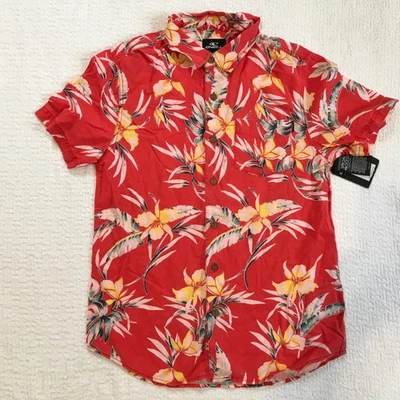NWT O'Neill Boys Papa Sean Red Floral Short Sleeve Button Up Shirt Size L - Image 1 of 4