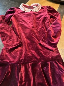 RARE EDITIONS BURGUNDY GIRLS 14 DRESS VELVET DROPWAIST LACE ROMANTIC - Picture 1 of 6
