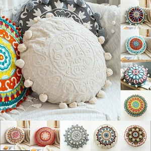 Eye Catching Moroccan Hand Embroidery Round Cover Perfect Home Accent Piece - Picture 1 of 19