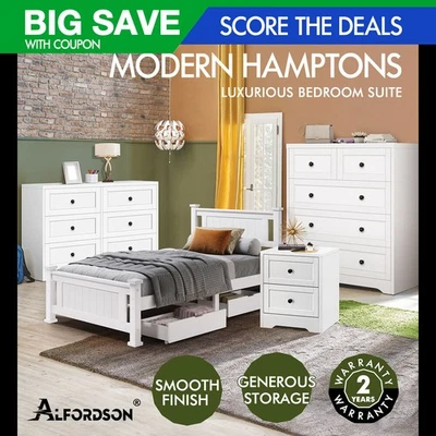 ALFORDSON Bedroom Suite Bedside Table Chest of Drawers Hamptons Storage Cabinet - image 1 of 4