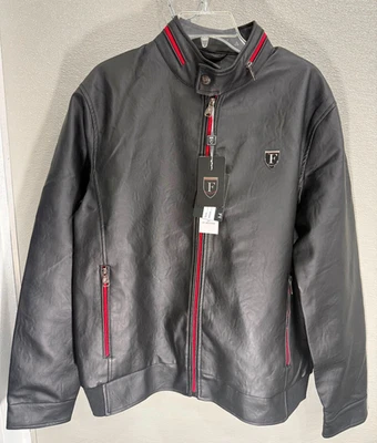 NWT F-COLLECTION black leather red trim men's jacket. Size L. Style: M1754 - Image 1 of 4