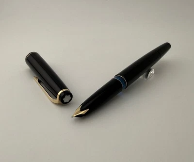Montblanc No. Vintage Pluma Estilográfica 24 Pistón Chapado en Oro Negro Oro 14K Plumín Foto 1 de 4