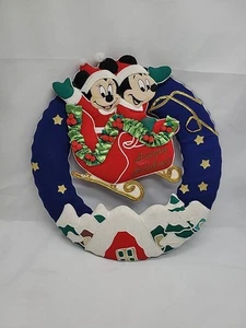 DISNEY CHRISTMAS DOOR HANGING WREATH MICKEY Mouse & MINNIE 3D Fabric 14" Sleigh - Picture 1 of 18