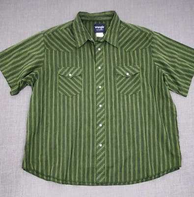 Wrangler Green Striped Western Pearl Snap Lightweight Button Down Shirt. 2X - Image 1 of 4