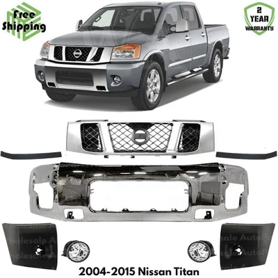 Front Bumper Chrome Steel & Grille Assembly Kit For 2004-2015 Nissan Titan - Image 1 of 4