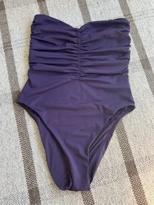 Andie Pana One Piece Acai Strapless Cheeky Swimsuit Medium Purple Ruched Women’s - Picture 1 of 8