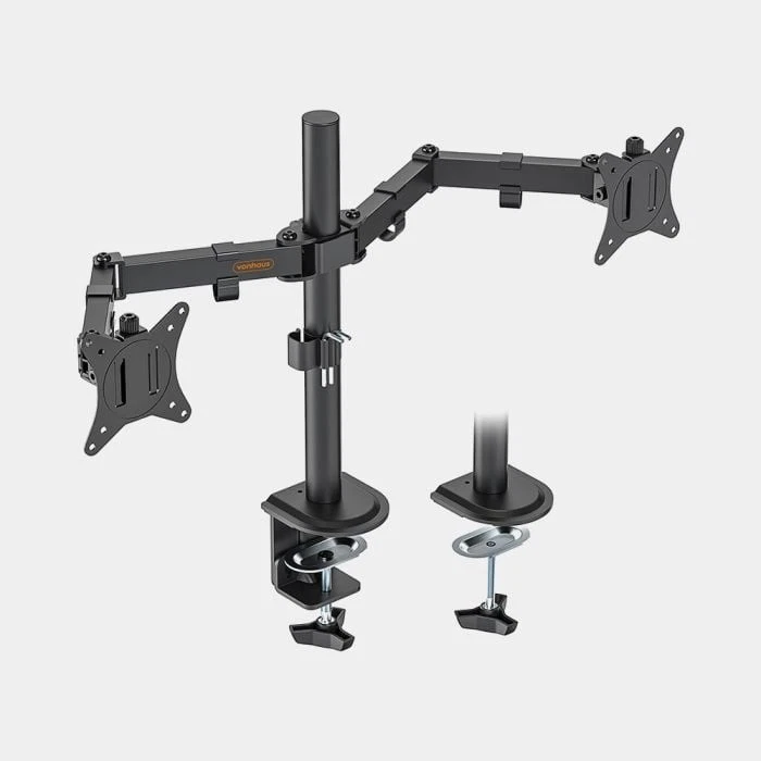 VonHaus Dual Monitor Desk Mount 13"-32" VESA 75/100 Clamp Adjustable Arms Black - Image 1 of 1