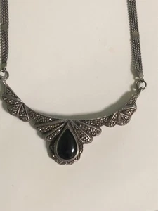 COLLAR COLGANTE VINTAGE DE ÓNIX ESTERLINA MARCASITA - Imagen 1 de 13