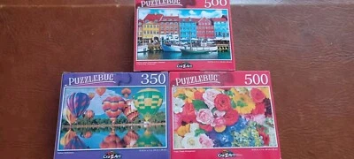 Lot of 3 PuzzleBug 500 Piece Jigsaw Puzzles - Hot Air Balloons-roses-Denmark (U1 - Image 1 of 4