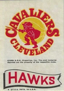 1969 Topps NBA CLEVELAND CAVALIERS Team Emblem / ATLANTA HAWKS Banner Sticker - Picture 1 of 2