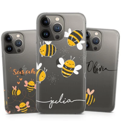 Funda de teléfono de gel suave personalizada Bee Happy con nombre escrito a mano Honey Bee para iPhone Foto 1 de 4