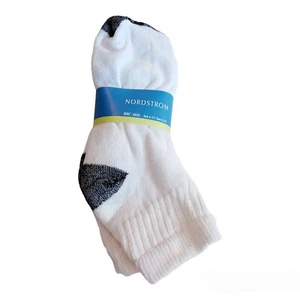 Nordstrom 3 Pairs Boys Ankle Socks-Shoe Size 12-5.5-White w/Black Accents - Picture 1 of 3
