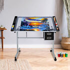 Rolling Drawing Drafting Table Tempered Glass Desktop Saving Space  for Work