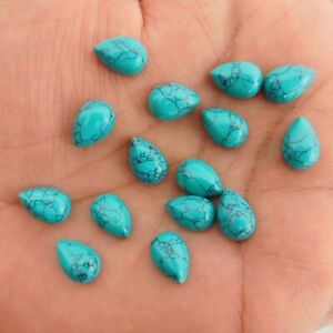 4x6 mm Pear Lab Created Blue Turquoise Cabochon Loose Gemstone Lot 30 pcs
