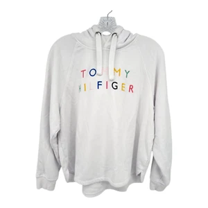 Tommy Hilfiger Pullover Hoodie Sweatshirt Rainbow Logo White Womens M - Picture 1 of 5