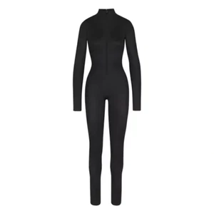 Skims Women's Onyx Black Shine Zip Long Sleeve Bodysuit, Size S - Picture 1 of 5