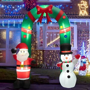 8 FT Christmas Inflatable Archway w/ Santa Claus & Snowman Giant Blow up Arch - Picture 1 of 11